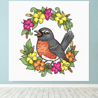 Sweet Connecticut Bird With Mirabilis Canvas Print