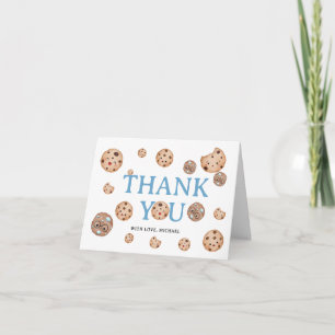 Sweet Cookie Boy First Birthday Blue Gingham Jar Thank You Card