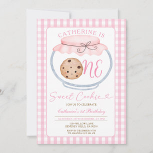 Sweet Cookie Girl First Birthday Pink Gingham Jar Invitation