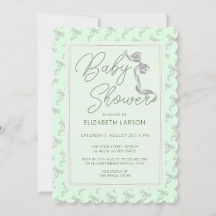 Sweet Coquette Green Bow Tie Elegant Baby Shower Invitation