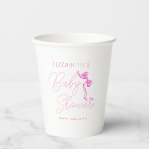 Sweet Coquette Pink Bow Tie Elegant Baby Shower Paper Cups