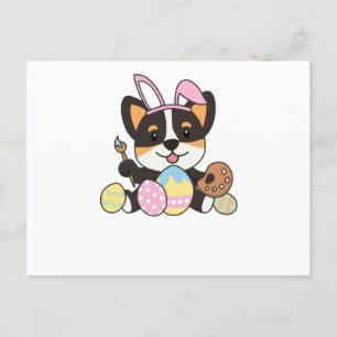 Sweet Corgi At Easter With Easter Eggs As An Postcard