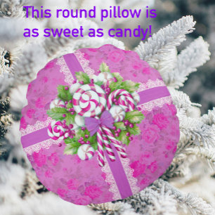 Sweet Cosy Cottage Pink and Purple Christmas  Round Cushion