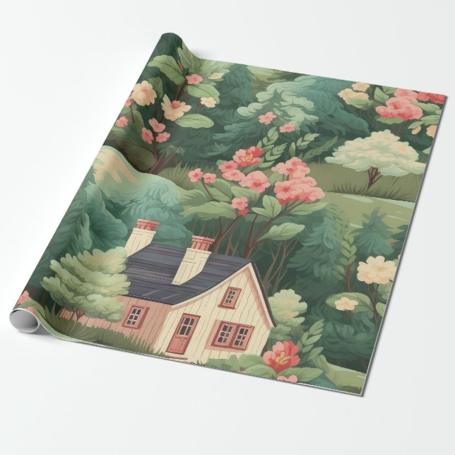 Sweet Cottage in the Woods Gift Wrap Paper (Unrolled)