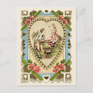 Sweet Couple in Heart Frame Vintage Reproduction Postcard
