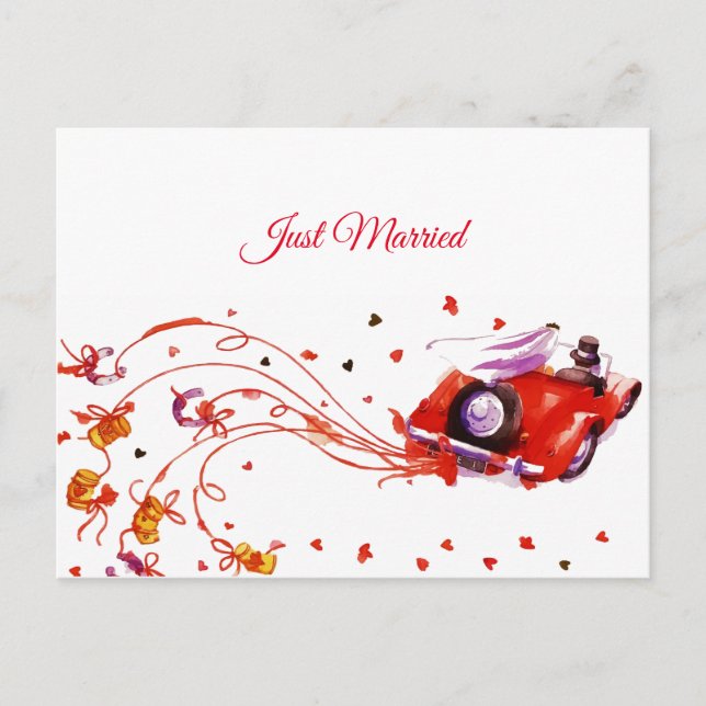 Sweet Couple Wedding Just Married Watercolor  Announcement Postcard (Front)