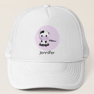 Sweet cow cartoon on pink name girly hat