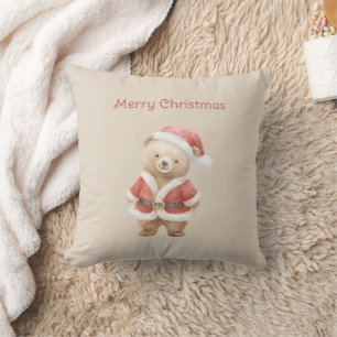 Sweet Cream Bear Santa Christmas Cushion