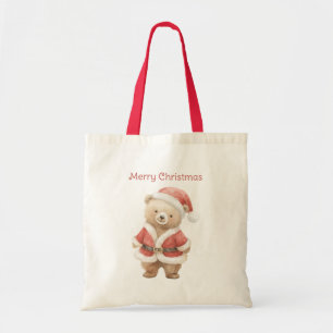 Sweet Cream Bear Santa Christmas Tote Bag