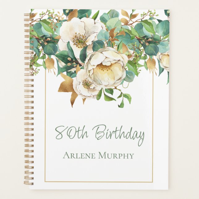 Sweet Cream Roses 80th Birthday Planner (Front)