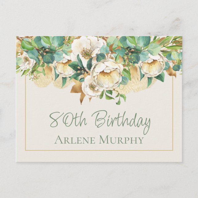 Sweet Cream Roses 80th Birthday Postcard (Front)