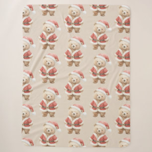 Sweet Cream Teddy Bear Santa Christmas Sherpa Blanket