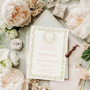 Sweet Crest w/ Blush Pink Bow Monogram Wedding Invitation