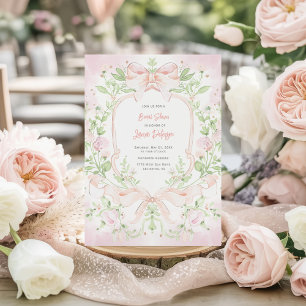 Sweet Crest w/ Blush Pink Bows Bridal Shower Invitation