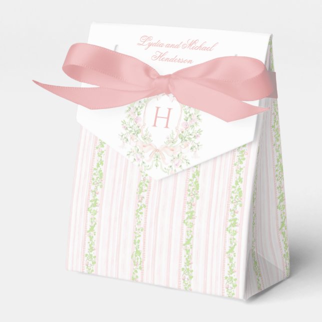 Sweet Crest w/ Blush Pink Bows | Wedding Favour Box (Front Side)
