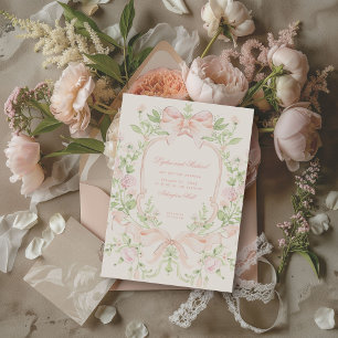 Sweet Crest w/ Blush Pink Wedding Bows Invitation