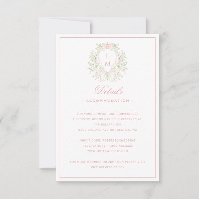 Sweet Crest w/ Pink Bow Details Enclosure Card (Front)