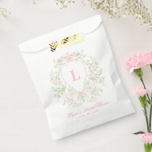Sweet Crest w/ Pink Bows Monogram Bridal Shower Favour Bags