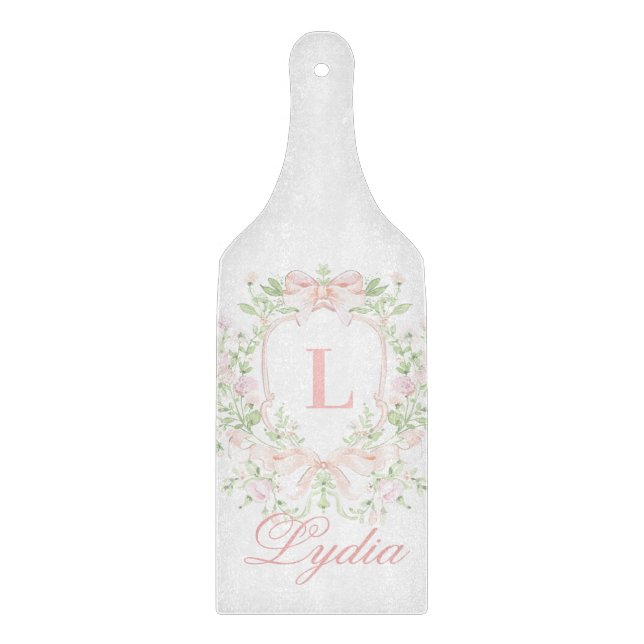 Sweet Crest w/ Pink Bows | Monogram  Cutting Board (Front)