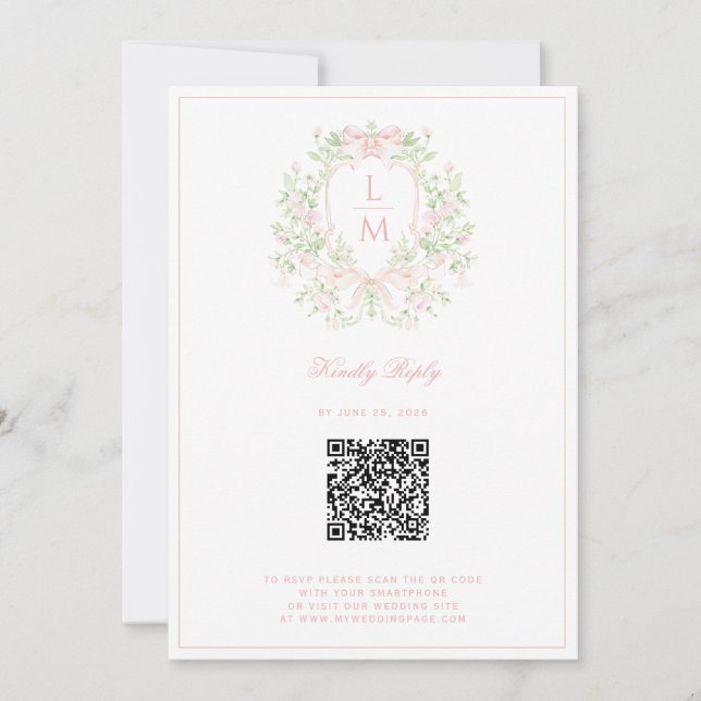 Sweet Crest w/ Pink Bows Save The Date (Front)