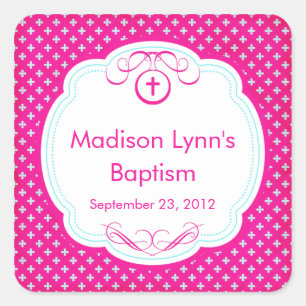 Sweet Cross In Frame Baptism Favour Seal Pink