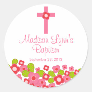 Sweet Cross Pink Floral Baptism Favour Seal