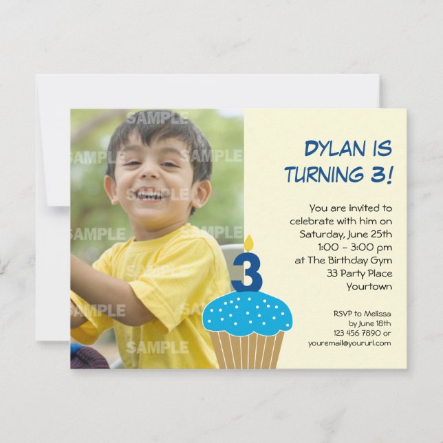 Sweet Cupcake 3rd Birthday Party Invitation (Front)