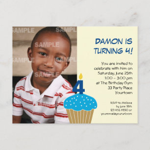 Sweet Cupcake 4th Birthday Party Invitation