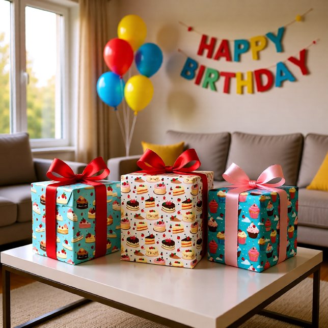 Sweet Cupcake & Cake Birthday Dessert Gift Wrapping Paper Sheet (Sweet Cupcake & Cake Birthday Dessert Gift Wrapping Paper Sheets)