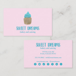 Sweet Cupcake Catering Bakery Pink Blue Social Business Card