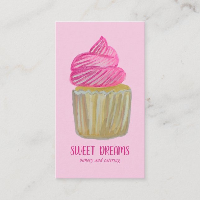 Sweet Cupcake Catering Bakery Pink CUSTOM Business Card (Front)