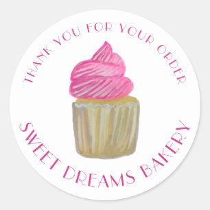 Sweet Cupcake Catering Bakery Pink ORDER THANK YOU Classic Round Sticker