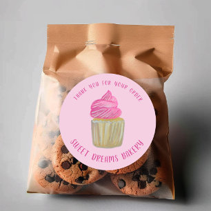 Sweet Cupcake Catering Bakery Pink ORDER THANK YOU Classic Round Sticker