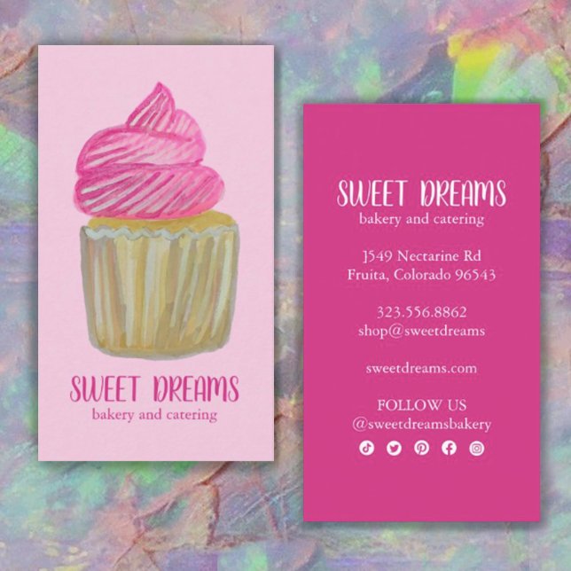 Sweet Cupcake Catering Bakery Pink Social Icons Business Card (Creator Uploaded)