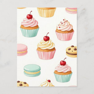 Sweet Cupcake Macaron Pattern Postcard