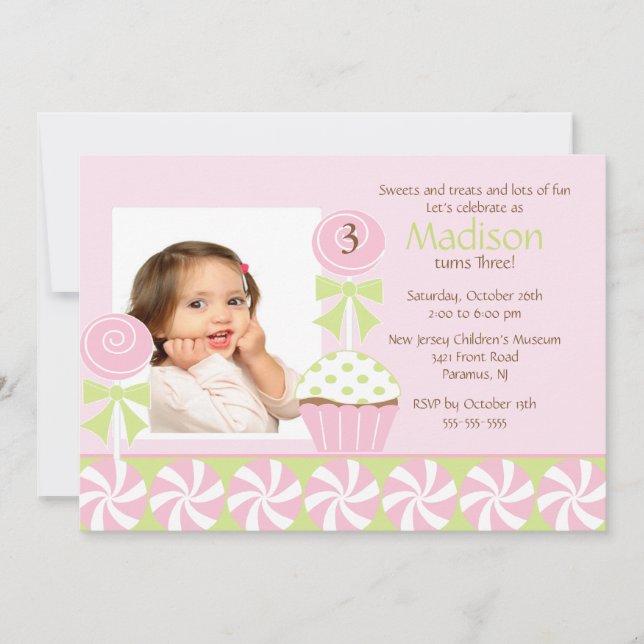 Sweet Cupcake Photo Birthday Invitation (Front)