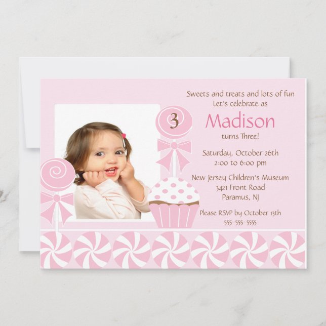 Sweet Cupcake Photo Birthday Invitation (Front)