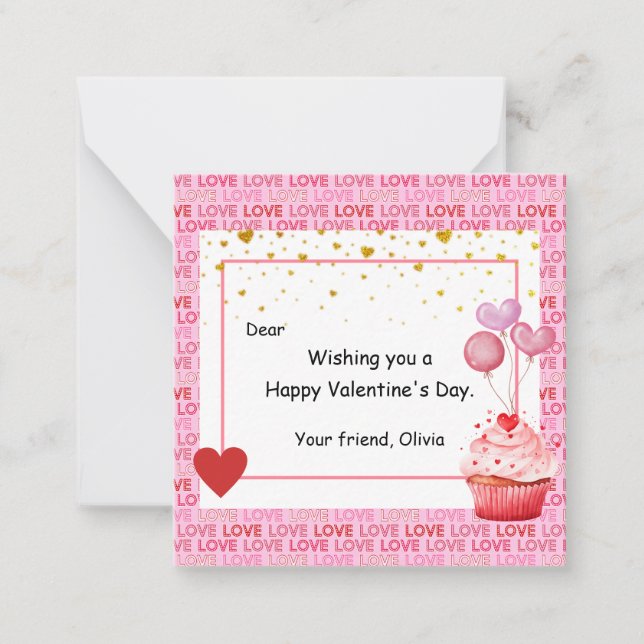 Sweet Cupcake Valentine's Day for kids Card (Front)