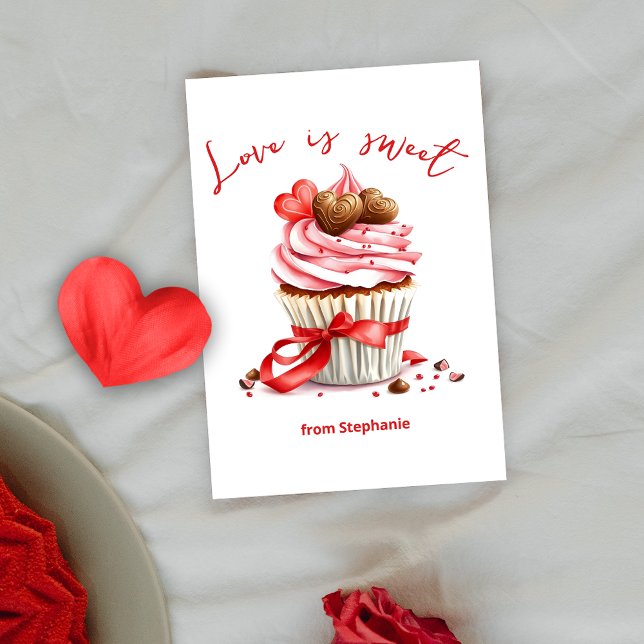 Sweet Cupcake with Heart Chocolates and Red Ribbon Card (Creator Uploaded)