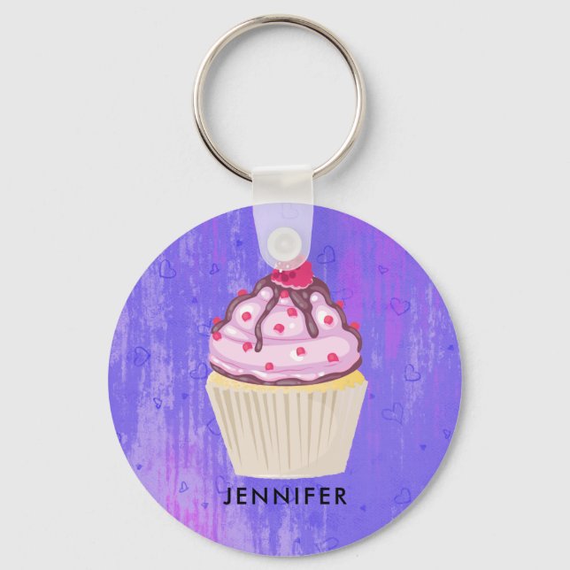 Sweet Cupcake with Raspberry on Top Custom Key Ring (Front)