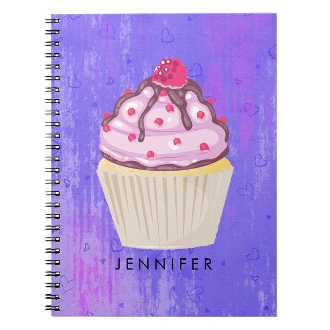 Sweet Cupcake with Raspberry on Top Spiral Notebook (Front)