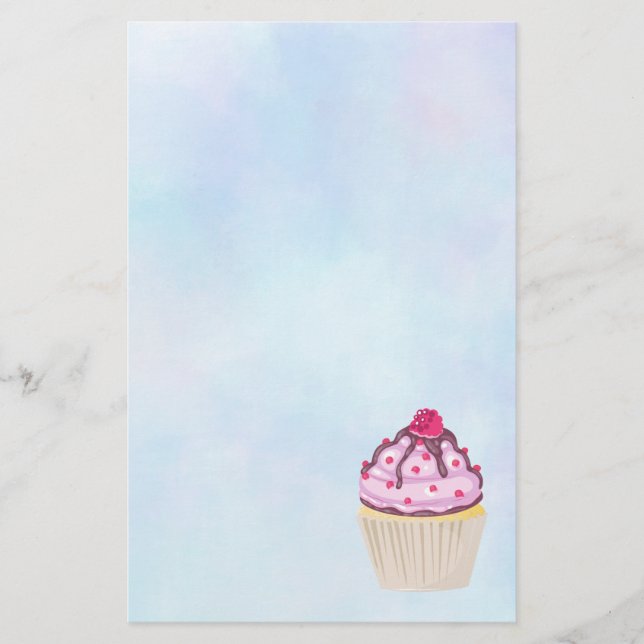 Sweet Cupcake with Raspberry on Top Stationery (Front)