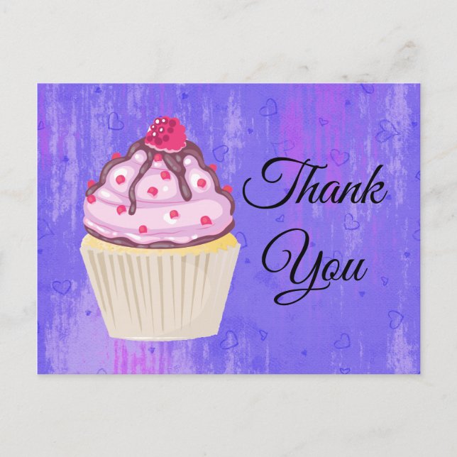 Sweet Cupcake with Raspberry on Top Thank You Postcard (Front)