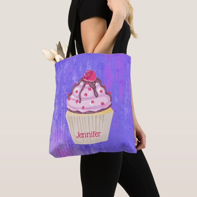 Sweet Cupcake with Raspberry on Top Tote Bag (Close Up)
