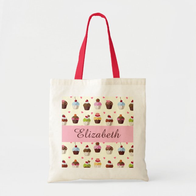 Sweet Cupcakes and Hearts Tote Bag (Front)