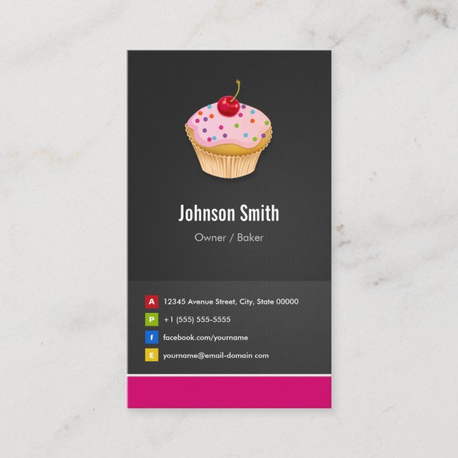 Sweet Cupcakes Bakery - Creative Innovative Business Card (Front)