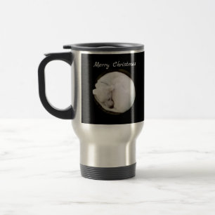 Sweet Curled Up White Dog Peaceful Christmas Travel Mug