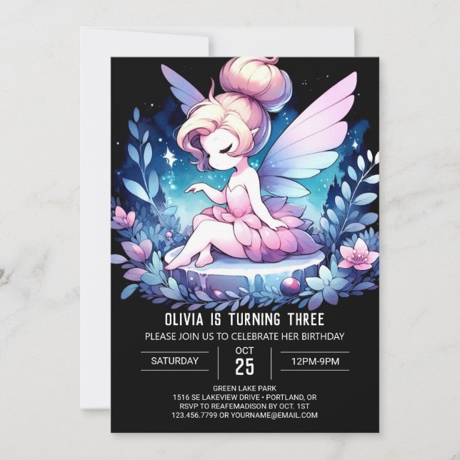 Sweet Custom Fairy Birthday Invitation (Front)