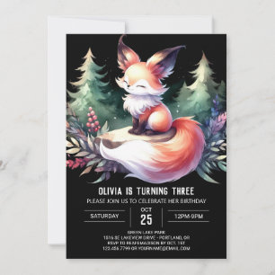 Sweet Custom Fox Birthday digital Invitation