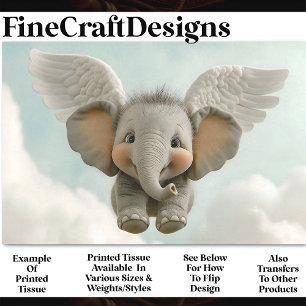 Sweet Cute Baby Elephant With Wings AV4 Decoupage Tissue Paper